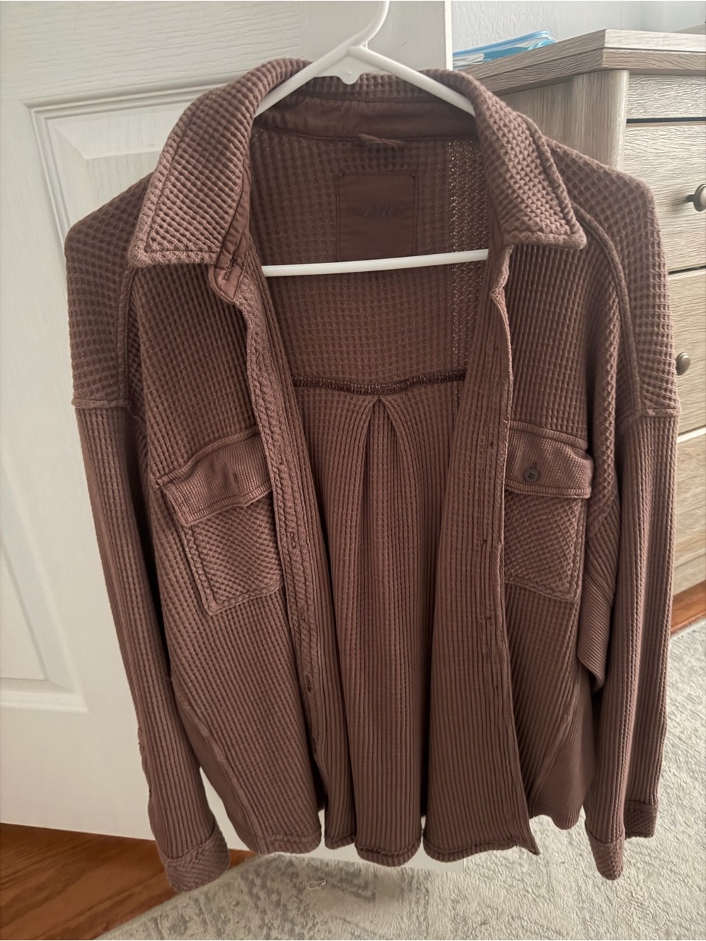 aerie Waffle-Knit Button-Front Cardigan Jacket - Brown